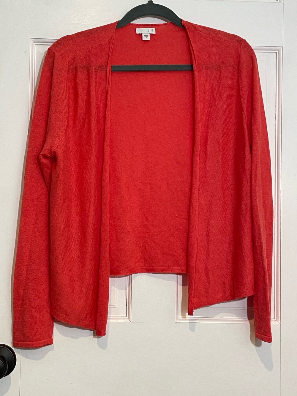 J. Jill Women’s Medium Red Linen Blend Open Front Lightweight Cardigan Sweater
